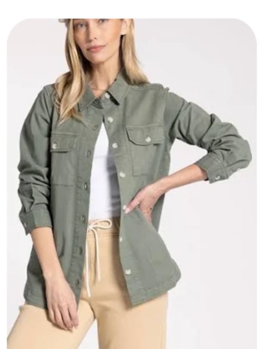 Thread & Supply Army Olive Green Long Sleeve Button Down Shirt Jacket M